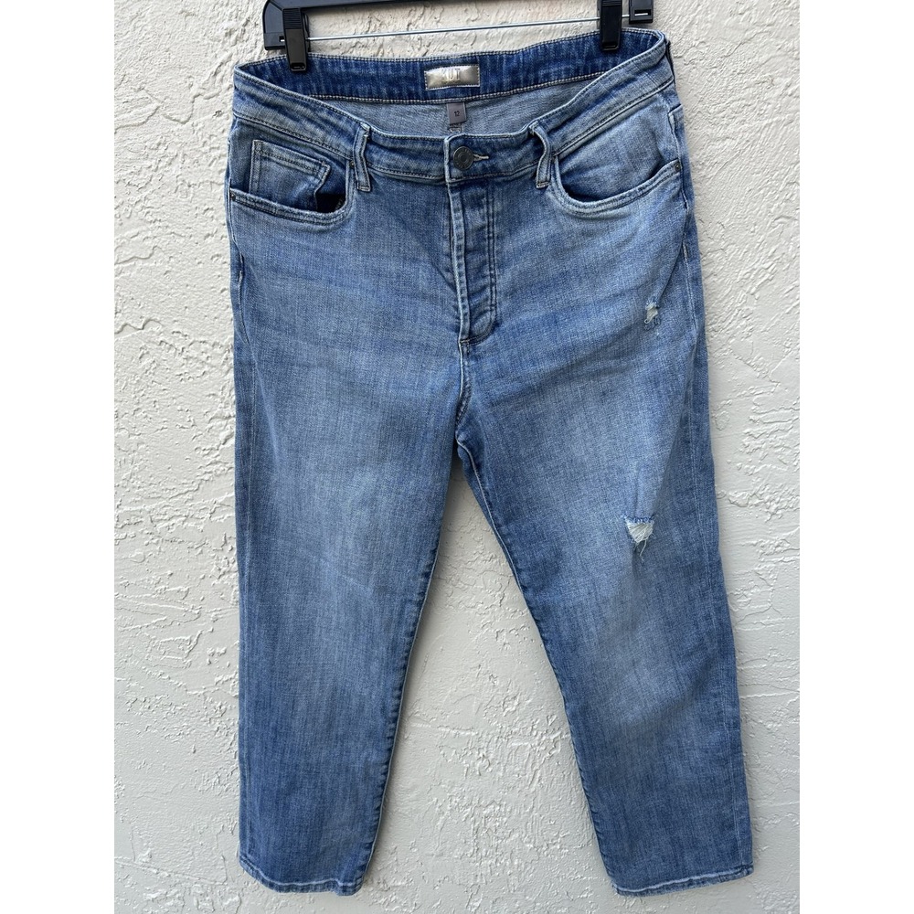 KUT  the Kloth Elizabeth Slouchy Boyfriend Crop Jeans Medium Wash Distressed 12
